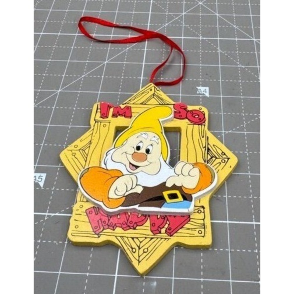 Vintage Kurt Adler Ornament I 'm So Happy Wood Disney 4.25"